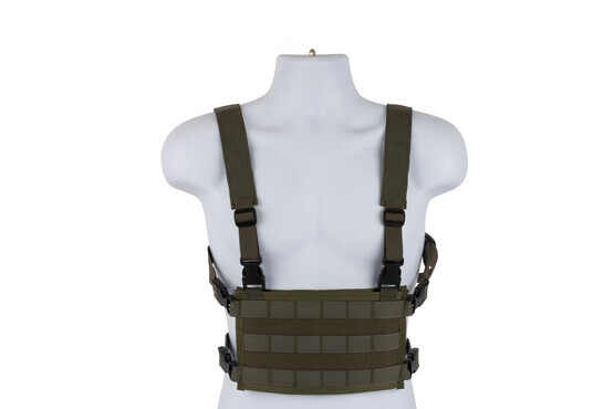 High Speed Gear olive drab green light chest rig is a lightweight but highly functional MOLLE platform